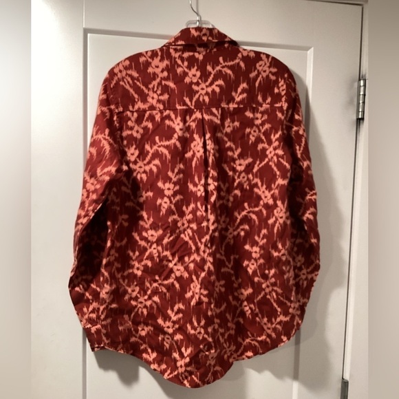 NWT Knox Rose Burgundy Hibiscus Print Button Front Shirt Size XS - Picture 3 of 6